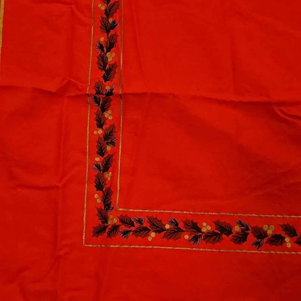 Vintage MCM Mid-Century Modern Festive Red Floral Rectangular Tablecloth EUC